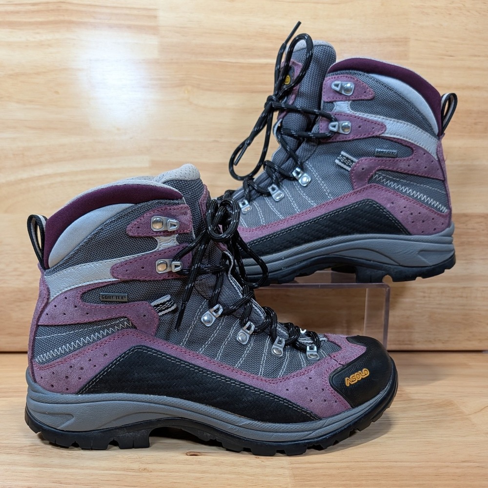 Asolo Gore-Tex Hiking Boots Womens 9.5 Grey Purple Suede Vibram Mid Waterproof